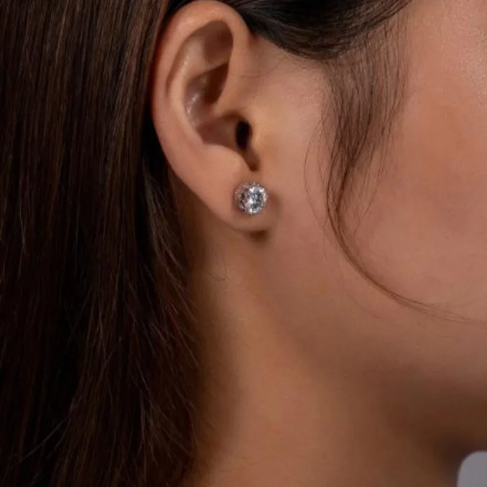 Certified 2ct. t.w. Moissanite Diamond Crown Stud Earrings NEW - Picture 3 of 13